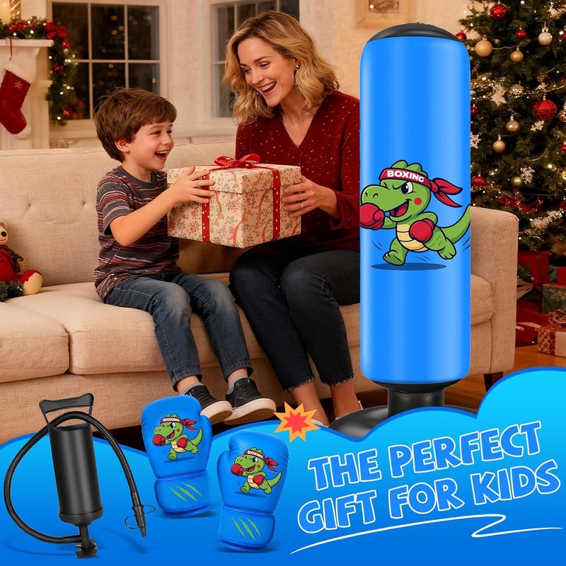 Qoosea Inflatable Punching Bag for Kids: 48 Inches Kids Punching Bags with Boxing Gloves & Air,Pump Blue Dinosaur Design Gift for Toddler & Kid Ages 3-10,Easy to Inflate,Durable Safe Punch Bag - Image 5